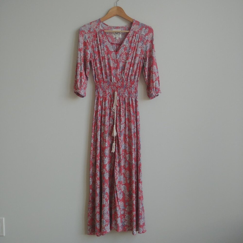 Sunday Mi Amor midi dress button front elbow sleeves smocked waist cottagecore